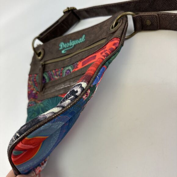 Desigual Patchwork Floral Crossbody Purse Bag Multicolored Faux Leather Zip - Picture 3 of 16